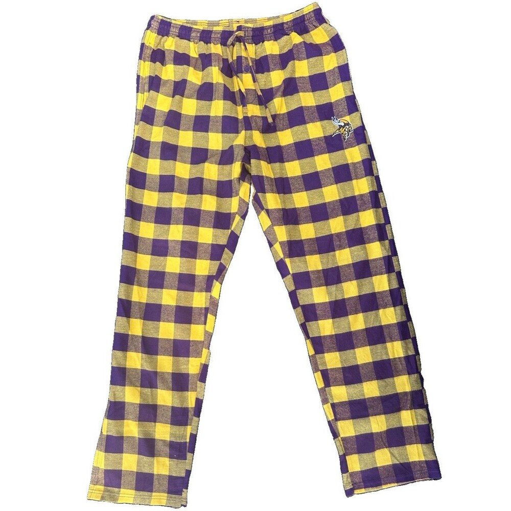 Minnesota Vikings Pajama Pants Mens XLT Purple Gold Plaid Flannel Big Tall